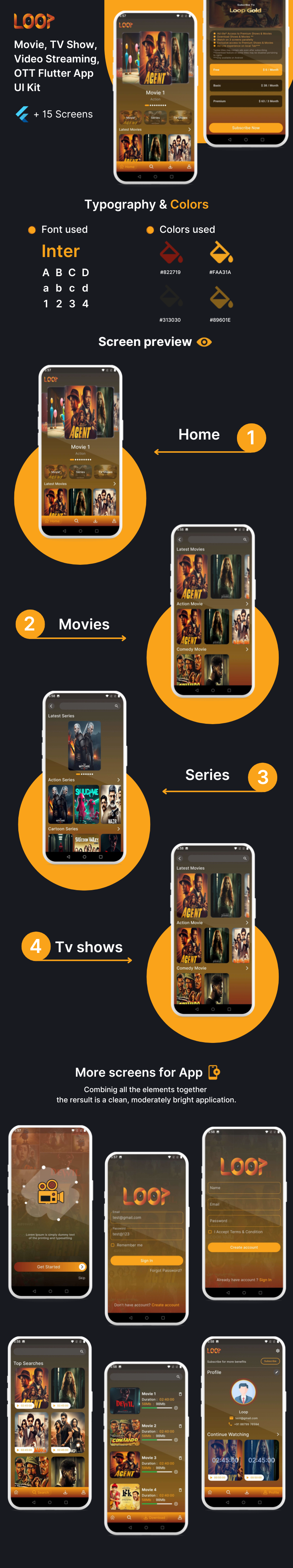 Loop - Movie, TV Show, Video Streaming, OTT Flutter App UI Kit - 1